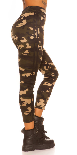 Trendy Camouflage Leggings with contrast stripe Black